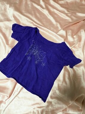 The Children's Place Purple Short Sleeve Tee with Rhinestone Butterfly